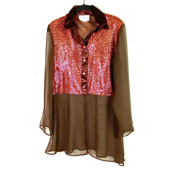 VINTAGE Wear On Earth Shiny Sheer Button Down Top - Picture 1 of 5